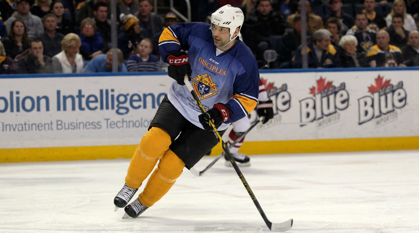 John Scott skating in a Disciples hockey uniform